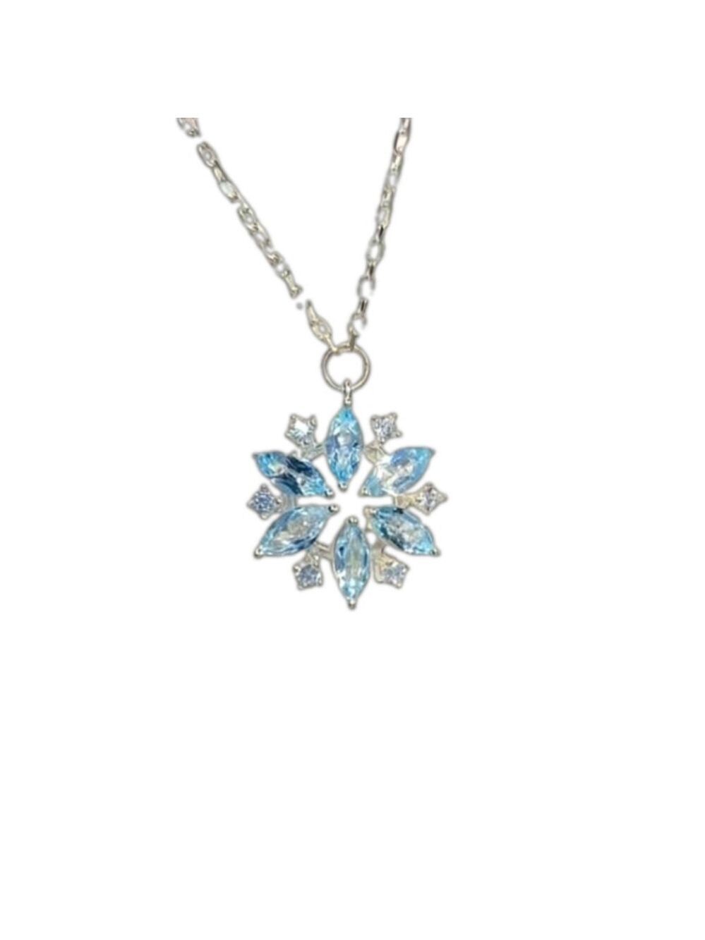 Sky Blue Snowflake Design Pendant Necklace